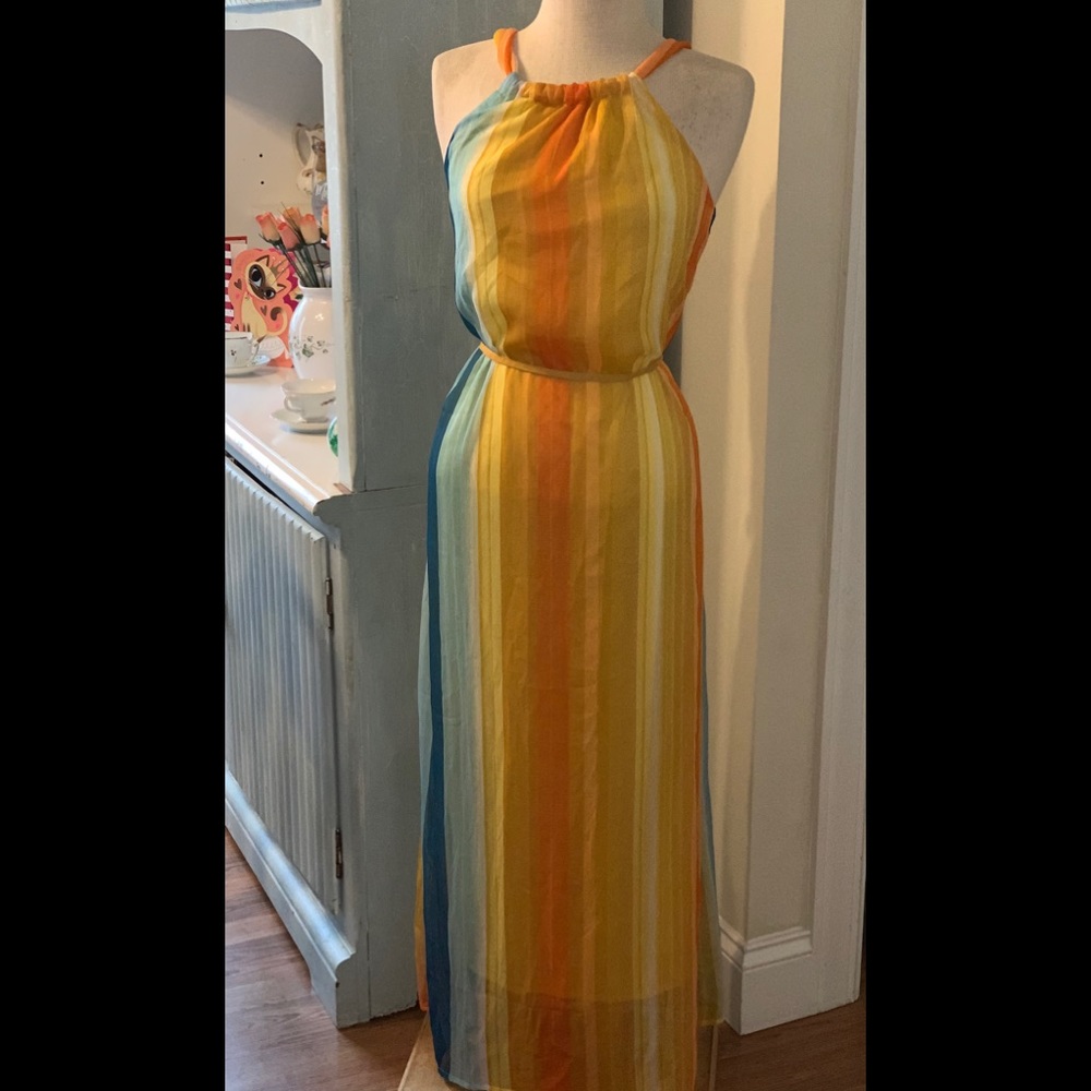 NWT chiffon 🌼 Summer Striped Maxi Dress Sz S